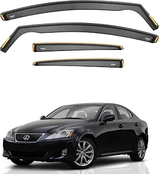 iSpeed Wind Deflectors For Lexus IS mk2 4 Door Saloon 2006-2013 4pc - Keep Your Car Ventilated in Rain - Reduce Wind Turbulence - Tinted In-Channel Type