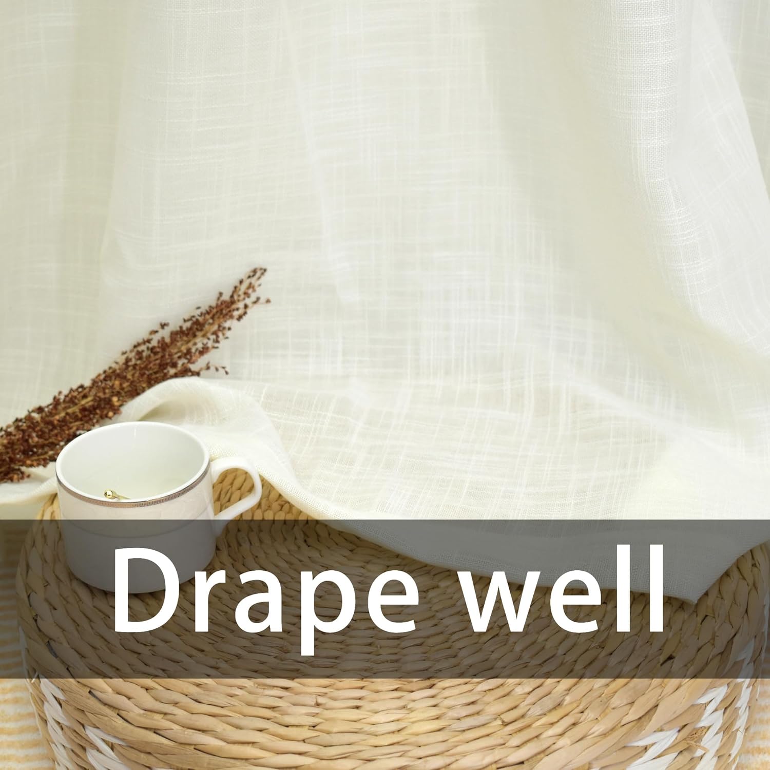 UPOPO Ivory Sheer Curtains 80 inches Linen Texured Farmhouse Living Room Divider Wndow Curtain Panels Vintage Rustic Bedroom Drapes Sheers Open Weave Kitchen Doorway 2 Panels Grommet Top 52"x80"