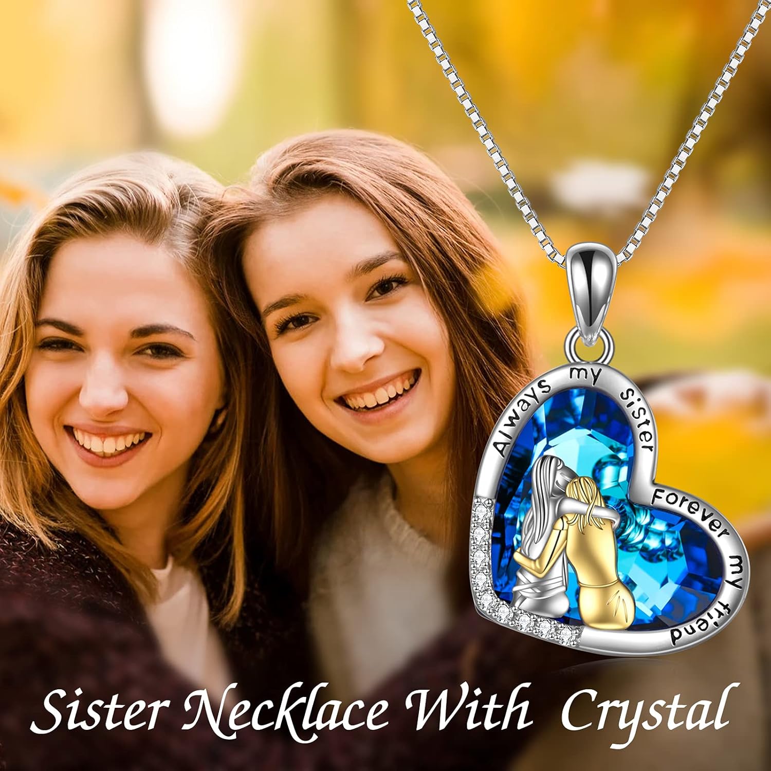 POPKIMI Sister Gifts from Sister/Brother Sisters Necklace for 2/3/ 4 Sterling Silver Sisters Fashion Jewelry for Women Friend Female Friendship Lasts Forever