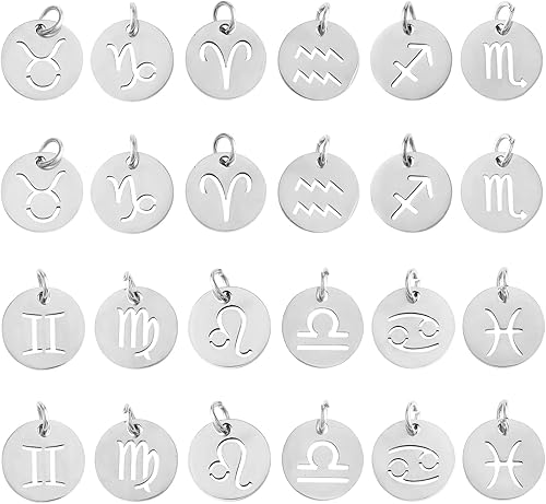 Miniatura 8 de Colgante de acero inoxidable con constelaciones planas redondas del zodiaco, colgante dorado para joyería, collares, aretes, manualidades