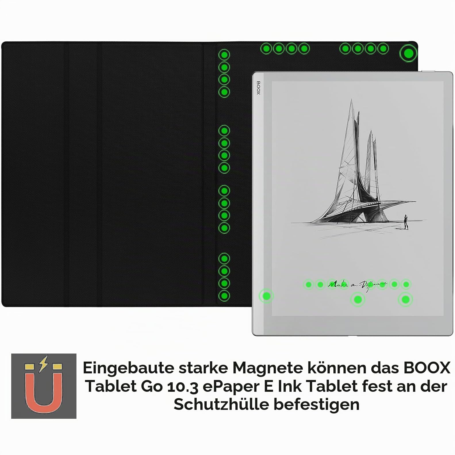 Magnetische Schutzhülle mit Standfunktion für Onyx Boox Tablet Go 10.3 (2024 veröffentlicht), ultradünne, leichte Lederhülle mit magnetischer Stiftschnalle, automatischer Schlaf-/Wachmodus