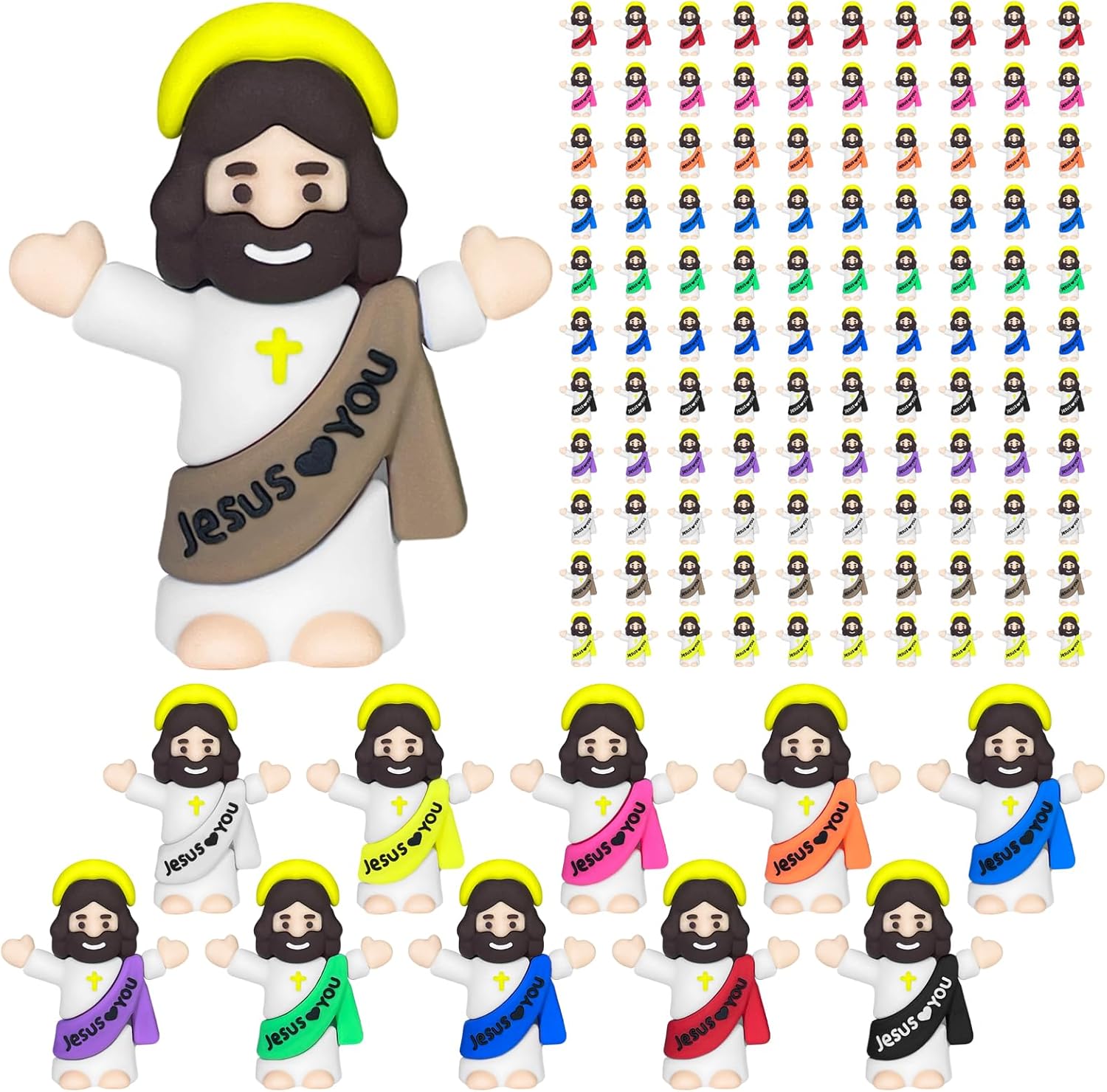 110PCS Mini Jesus Figures in Bulk, Little Jesus Figurines Jesus Loves You, Tiny Miniature Jesus Christ to Hide and Seek, Easter Egg Stuffers Religious Party Favors, Sunday School & Baptism Gifts