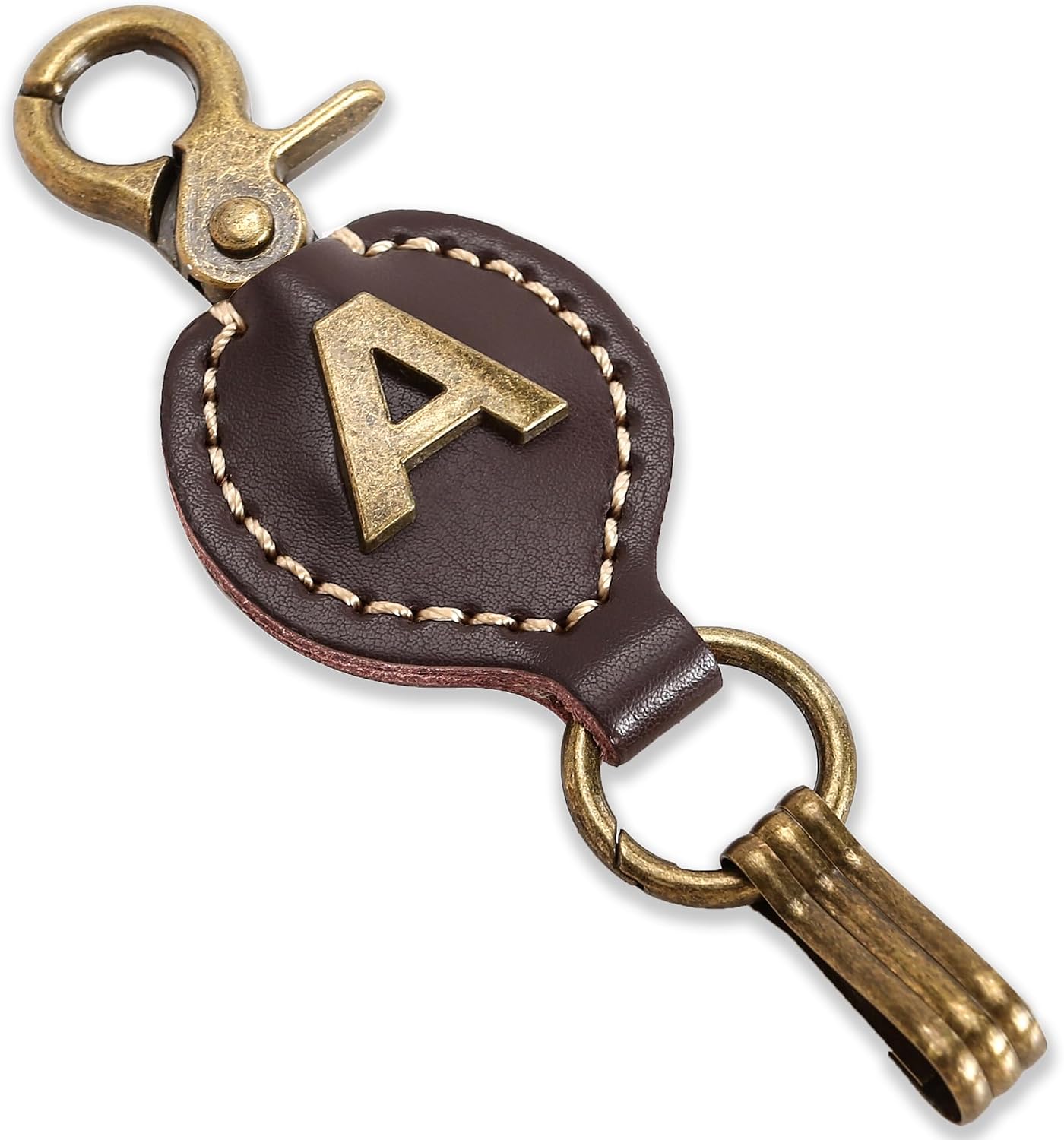 Initial Letter Keychain Brown Leather Alphabet Keychain with Easy Clasp, Key Car Key Bag Key Ring for Women Mens