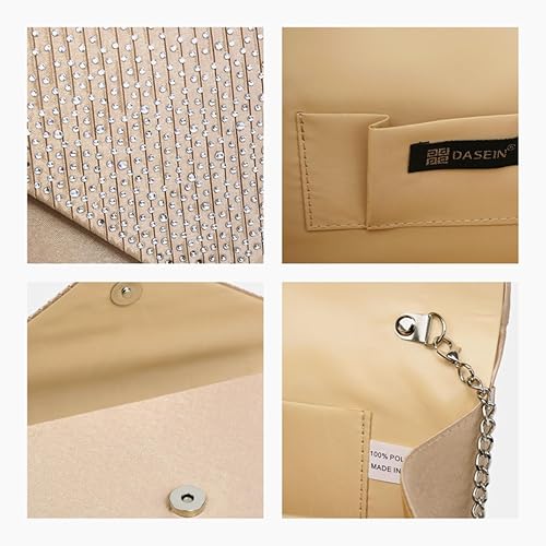 Miniatura 6 de Dasein Bolso de mano con satén satinado para mujer, tipo embrague, para noche, bandolera, bolsos, fiesta, graduación, boda, sobre Camello,Negro,Rojo