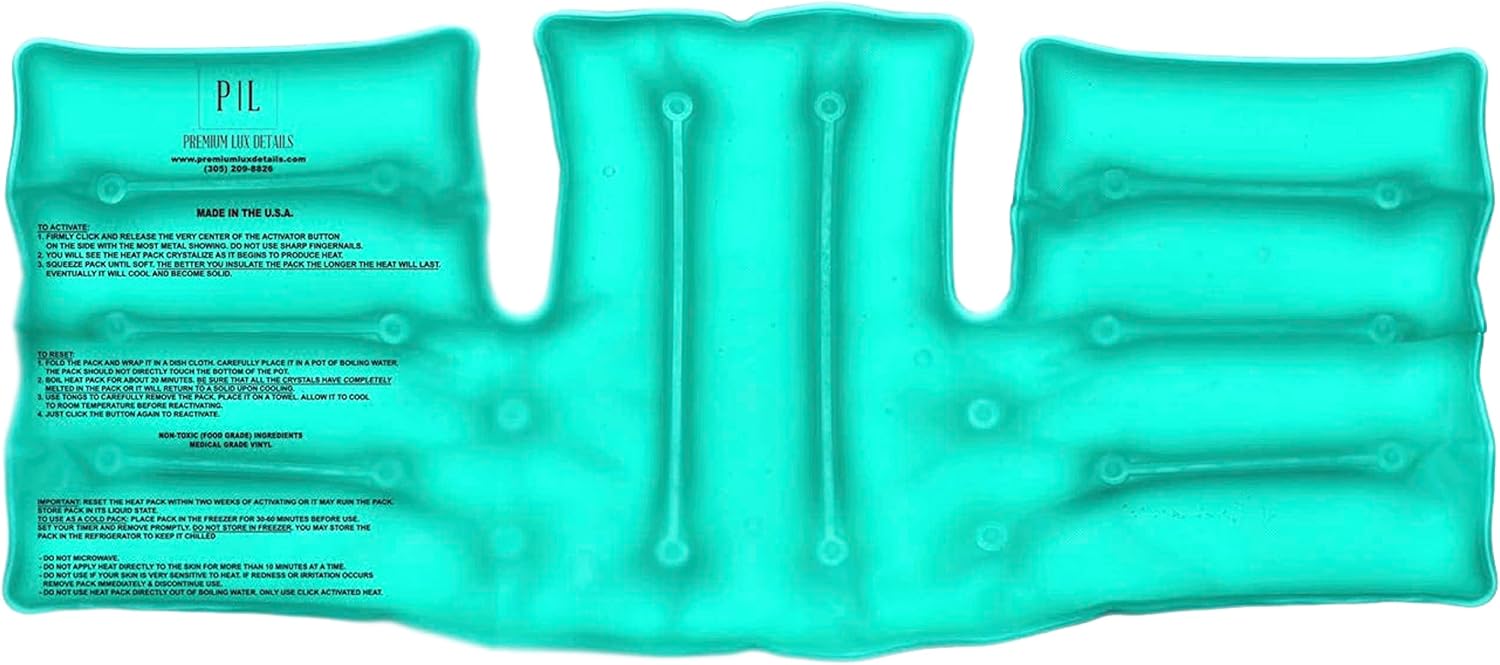 Made in USA: Premium Lux Details Instant Reusable Heat Packs, Reusable Heat Pack for Muscle Aches, Pain Relief, Hours of Click Heat, Premium Medical Grade. (Neck & Shoulder 8X18)