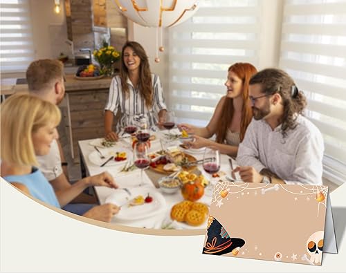 Miniatura 5 de Paquete de 25 tarjetas de lugar, tarjetas de nombre editables para asientos de mesa, tarjetas de estilo tienda de campaña de mago de Halloween para