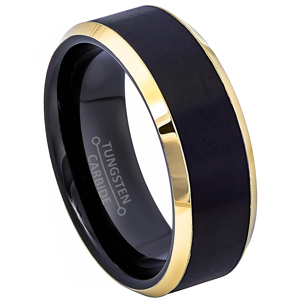 Jewelry Avalanche Matte Black & Gold Beveled Tungsten