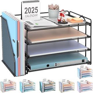 gianotter 4-Tier Metal Desk Organizer with Magazine Holder - Space-Saving File Sorter for Office Supplies, Papers & Books (Black)