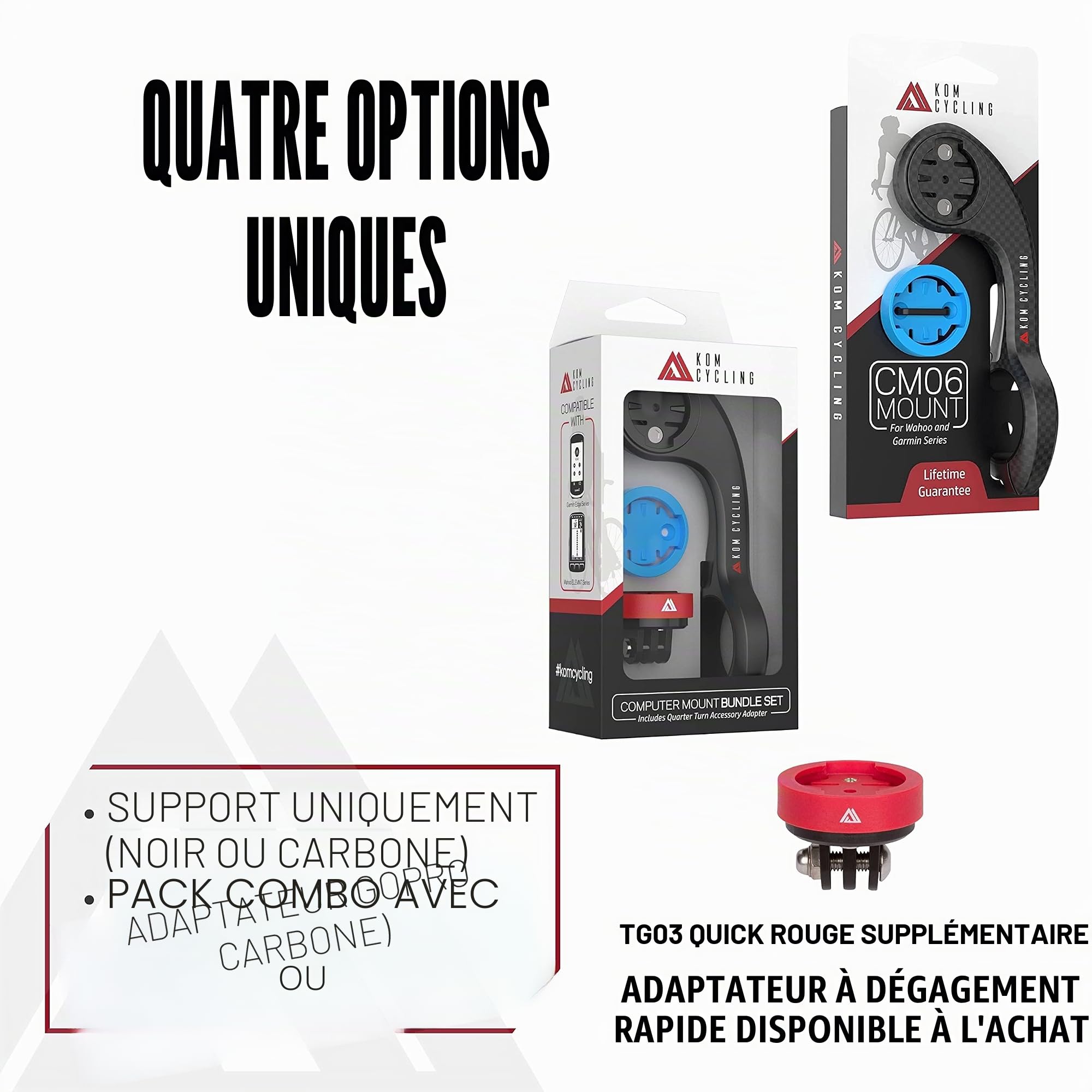 KOM Cycling CM06 Support d'ordinateur GoPro à libération Rapide pour Ordinateur de vélo Wahoo et Garmin (Support de vélo Compatible avec Edge 1040, Elemnt Roam et Autres) 1030 Support de vélo