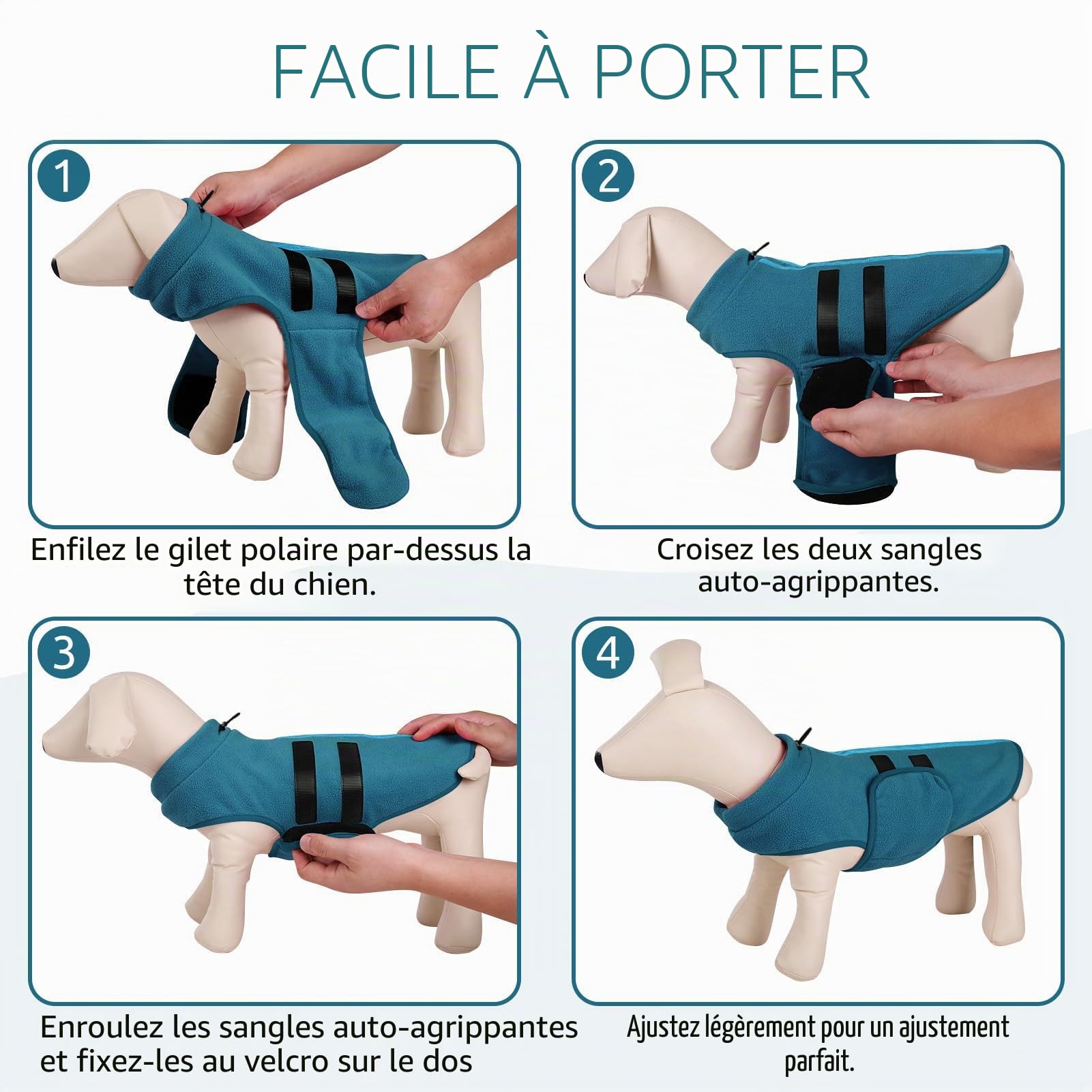 Pull pour Petit Chien,Pull-Overs pour Chien et Chat en Polaire Doux Veste Gilet Chien avec Harnais Pull Chaud pour Moyen Grand Chien Bleu Paon(M)