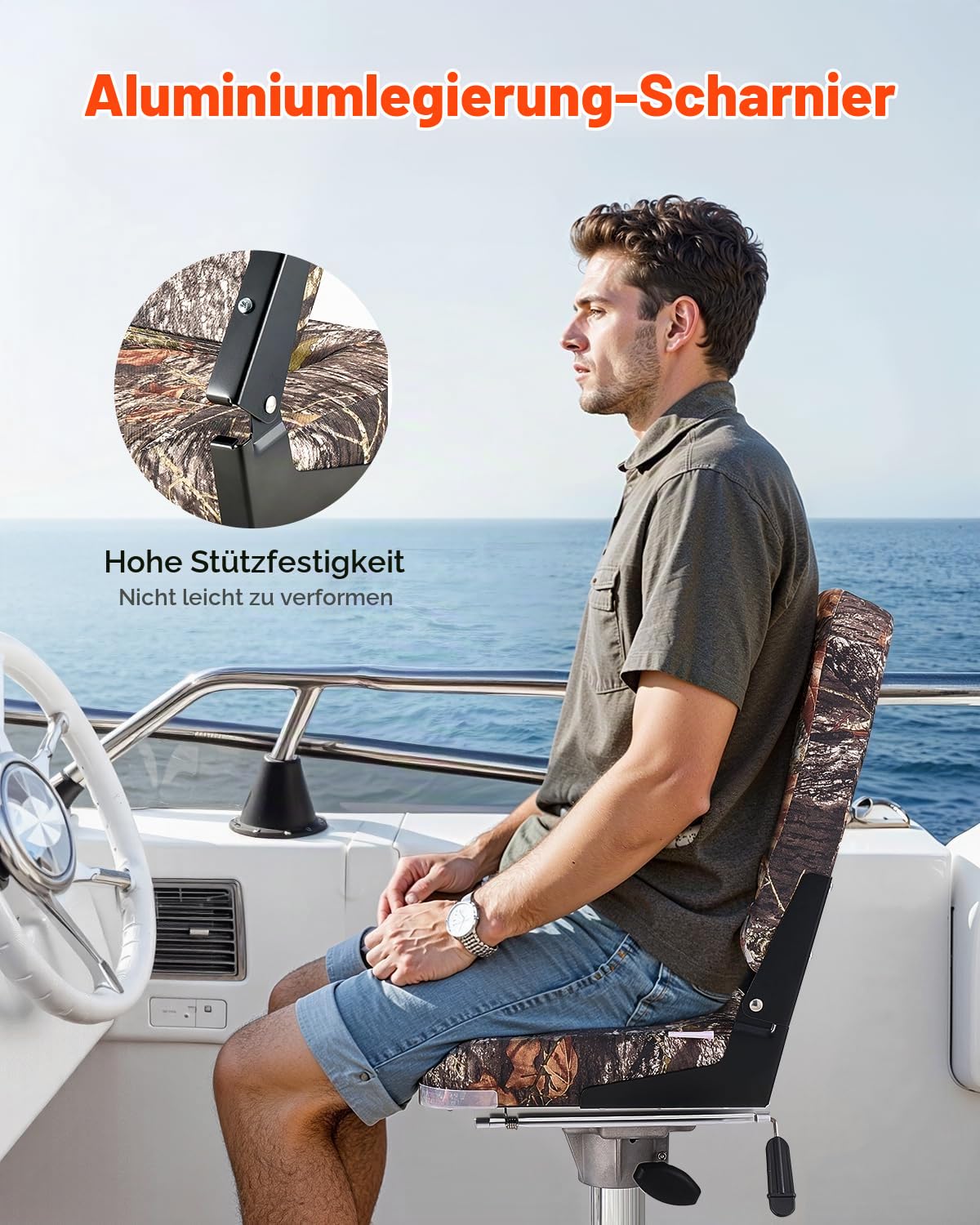 VEVOR 2 Stk. BootssitzBootsstuhl mit hoher Rückenlehne klappbarer Fischerbootsitz mit dickem Schwammkissen & PU-Leder, Scharniere aus Aluminiumlegierung, für Boote Yachten Schiffe, Tarnfarbe
