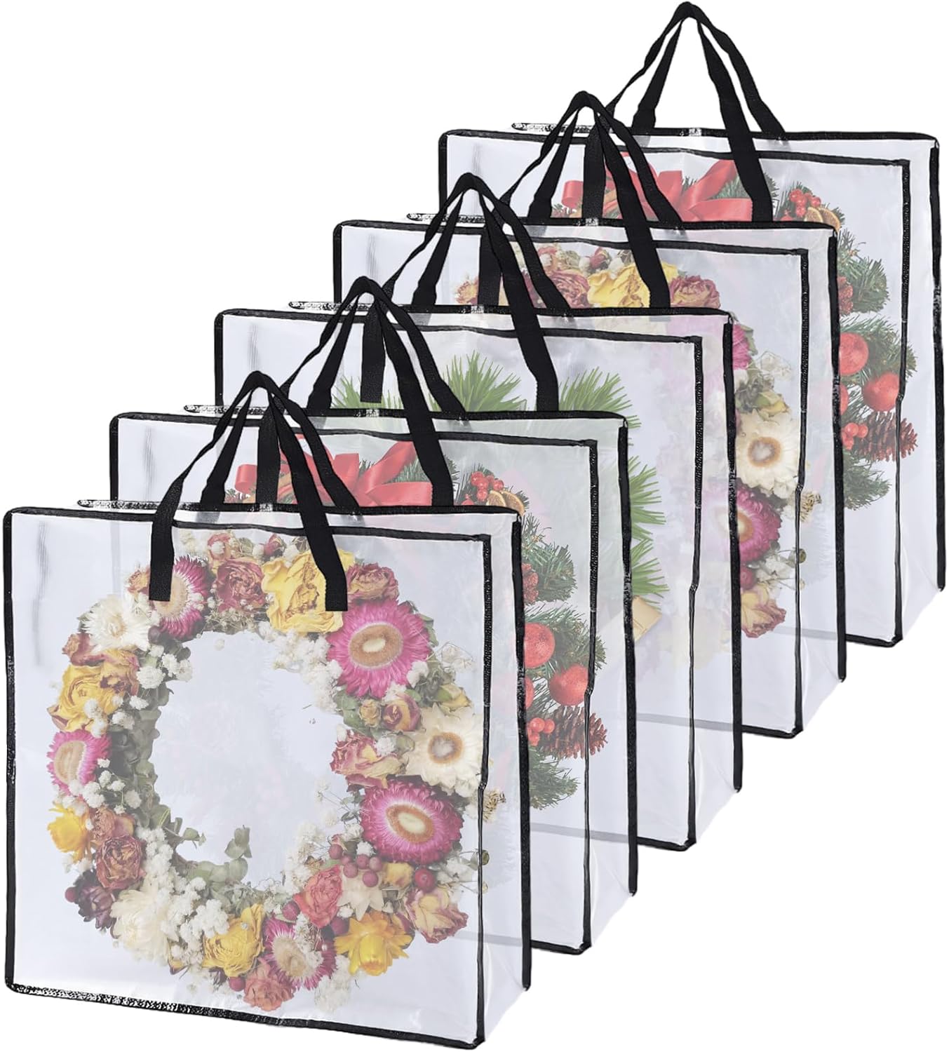 5 Pack Wreath Storage Bag 26x9 Inch Christmas Wreath Storage Container with Zipper and Handles, Underbed Wreath Storage Organizer for College Clothes Pillow Bedding Christmas Wreath