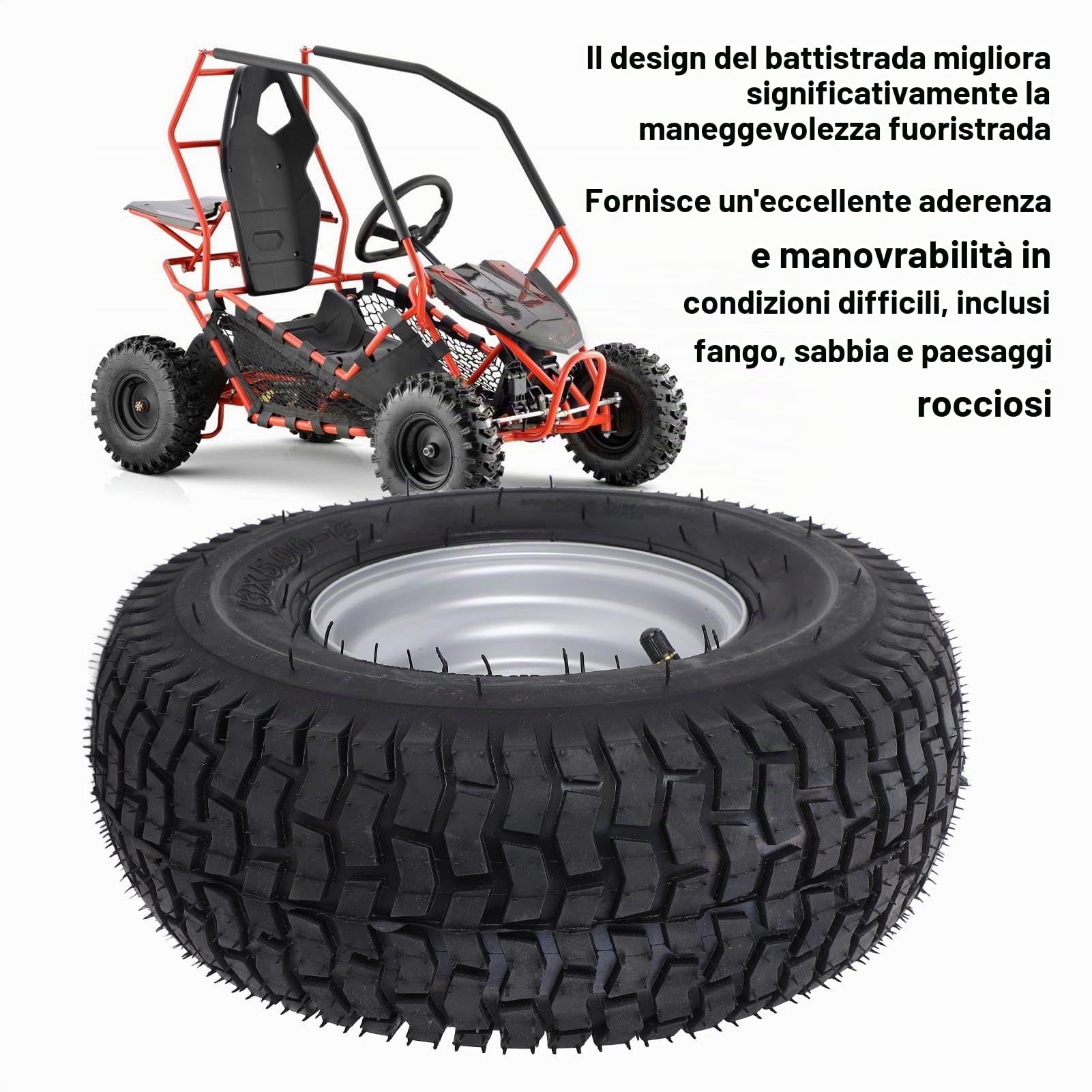 13x5.00-6 Pneumatico Ruota con Cerchio Vuoto Tubeless Trazione Migliorata Antiscivolo Pneumatico All Terrain per ATV Quad Go Kart Cart Mini Bike