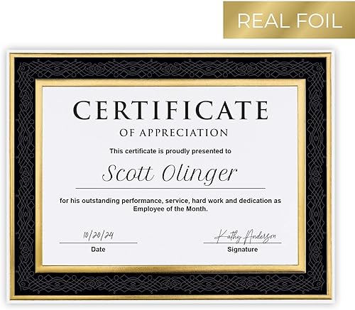Miniatura 2 de Great Papers! Certificado de lámina dorada en relieve con marco negro para reconocimiento, logros y apreciación, compatible con láser y inyección de