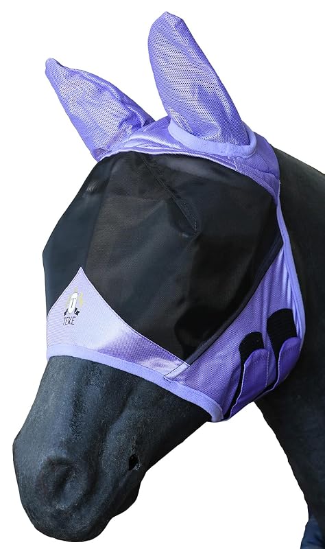 Máscara contra moscas para cavalos com orelhas, tela fina e proteção UV T TEKE, tamanho Cob Lavender