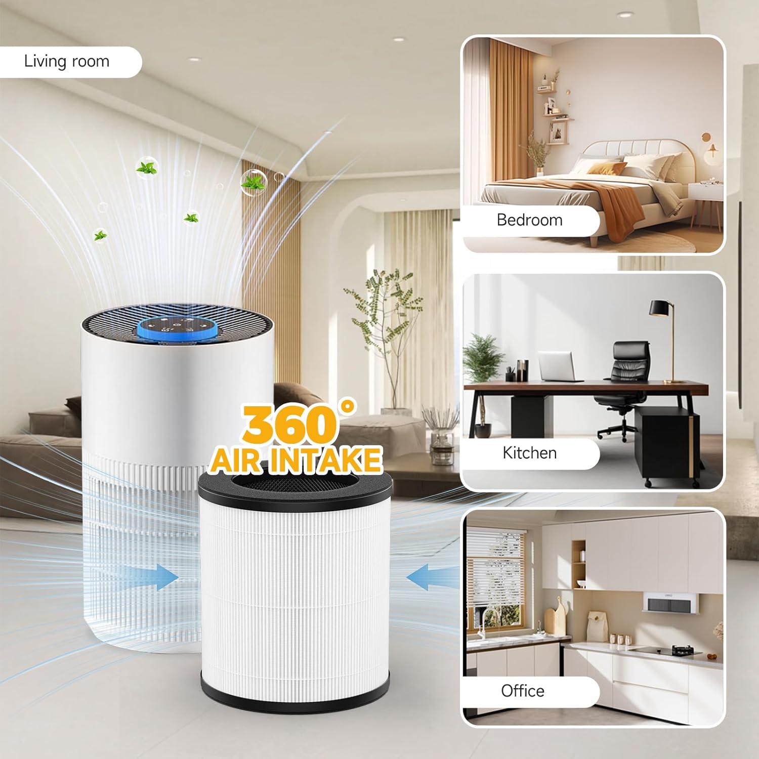 3-in-1 H14 True HEPA Replacement Filter Compatible with ADTARK ＆ VNIUP ZQA-4000C and Fancybark ZQA-4000A Air Purifier, 2 Pack