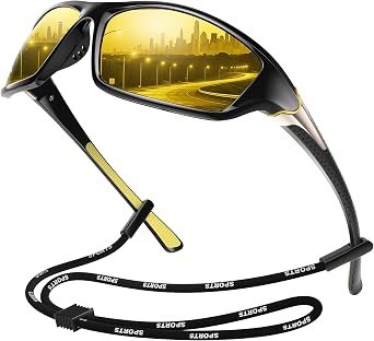 Polarized Sports Sunglasses for Men, Wrap Around Mens Sunglasses UV Protection, Cycling Fishing Driving Running Sun Glasses, Black Frame/Night Vision