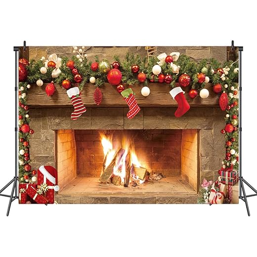 LTLYH 7x5ft Christmas Fireplace Backdrop Christmas Photography Backdrop Christmas Trees Xmas Gifts Backgrounds Children Christmas Birthday Holiday Banner Studio Booth 109