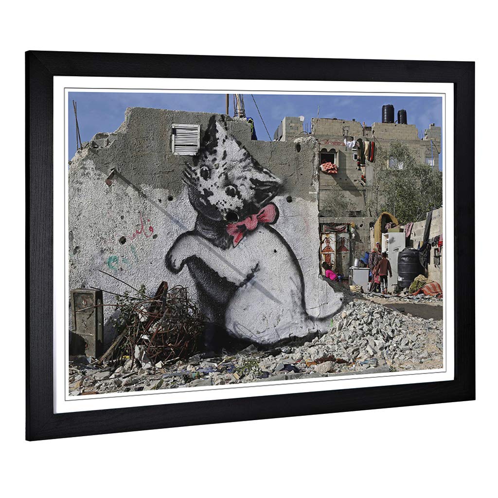 Big Box Art Framed Print of Banksy Kitten Graffiti Design | Wall Art Picture | Home Decor for Kitchen, Living Room, Bedroom, Hallway, Black, A2 / 24.5x18 Inch / 62x45cm