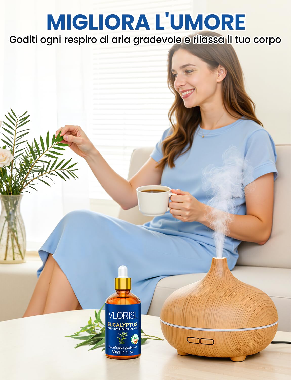 Olio Essenziale di Eucalipto 30ML, Aroma Fresco e Naturale, per Diffusore, Bagno, Sauna e Aromaterapia