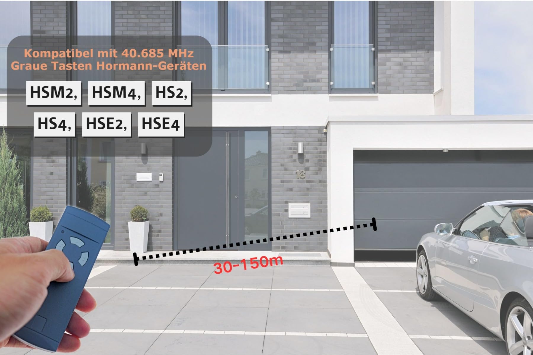 40.685MHz Hörmann Handsender mit grauen Tasten - Kompatibel mit HS4, HSM4, HS2, HSM2, HSE2 und HSE4 (2)