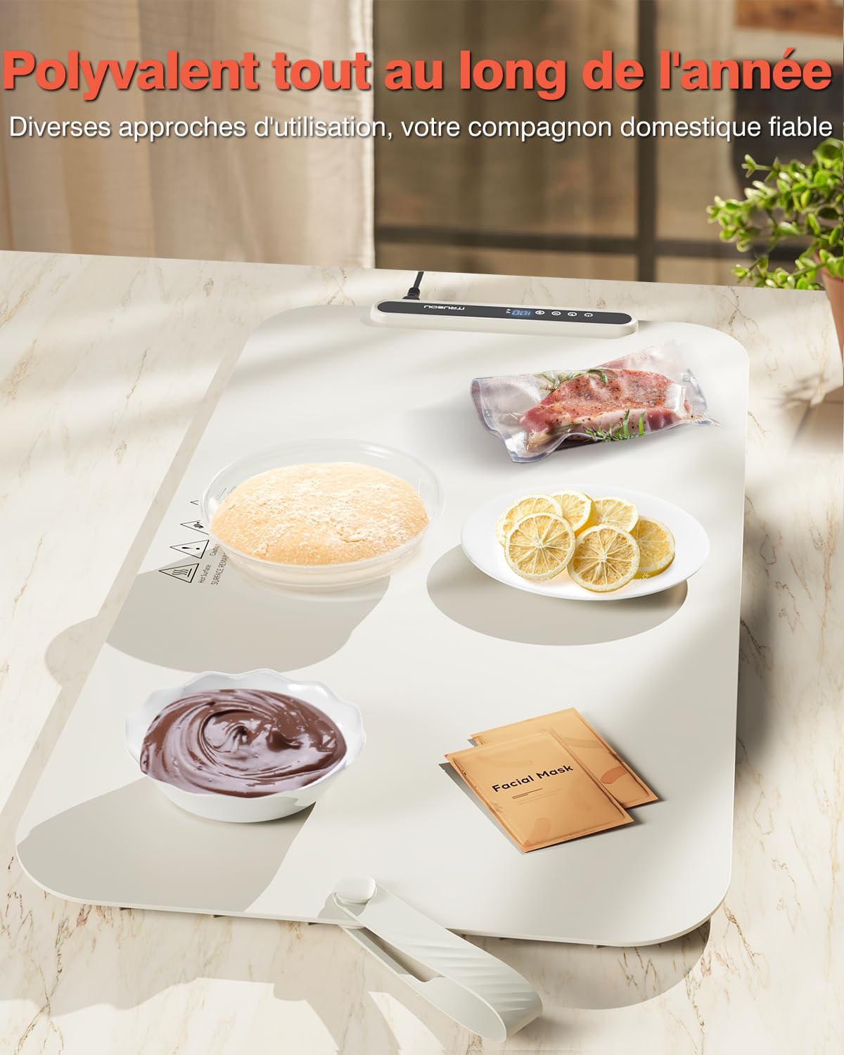 Plaque chauffante pour Aliments, iTRUSOU Réchauffeur d'aliments Chauffage sur Toute la Surface, contrôle de la température réglable, Plaque chauffante Portable et Pliable avec matériau Nano Silicone