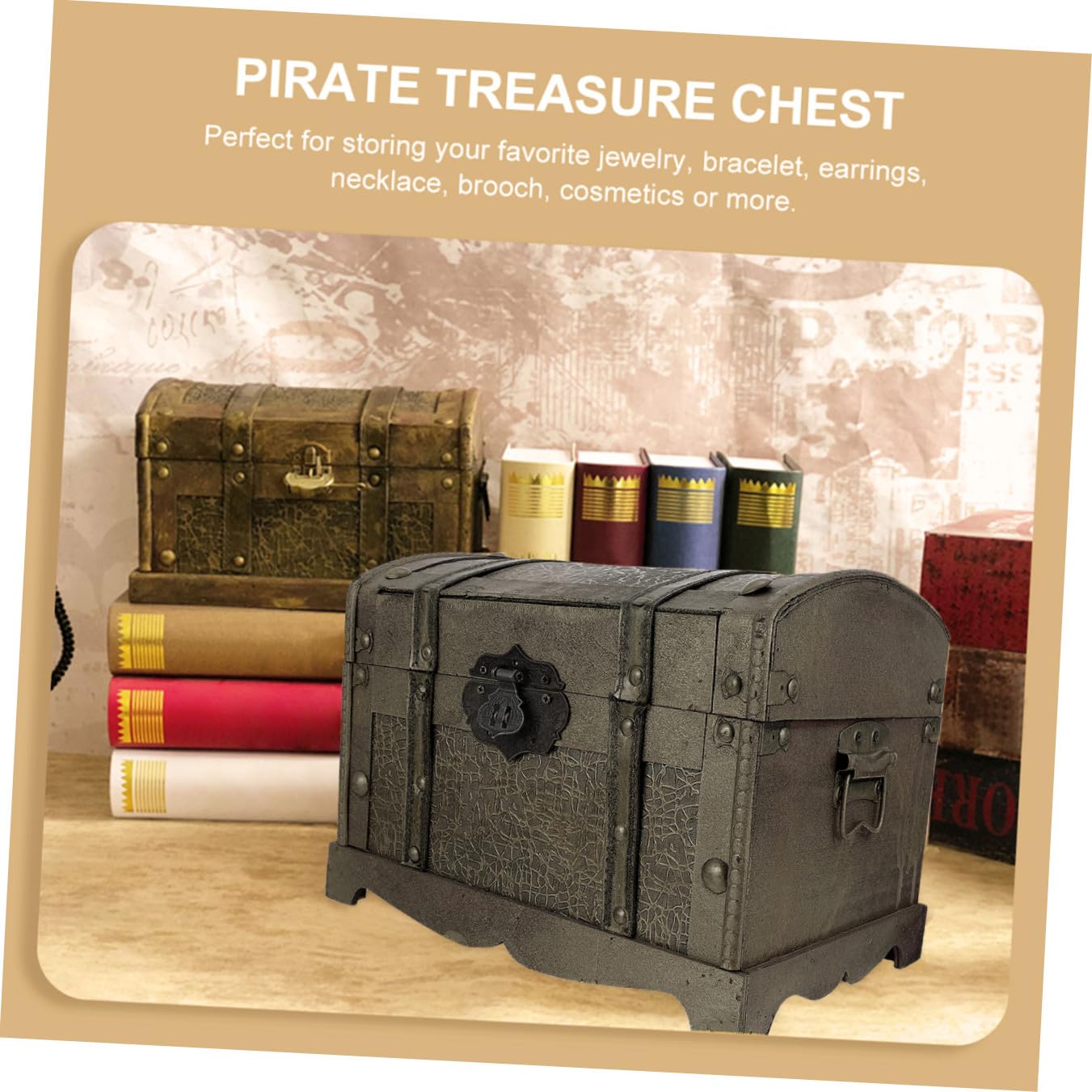 Baluue Piratenschatzkiste als Geschenk mit Schloss Aufbewahrungsbox Retro Dekorative Schatztruhe in Gold für Schmuck für Zuhause