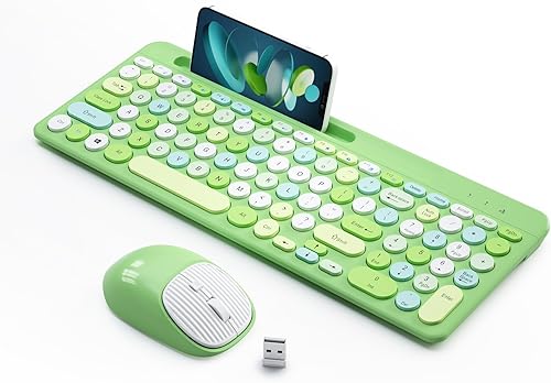 Miniatura 9 de Combo de teclado y mouse inalámbricos estilo máquina de escribir retro con teclas redondas, teclado inalámbrico USB compacto de 2.4GHz bonito y