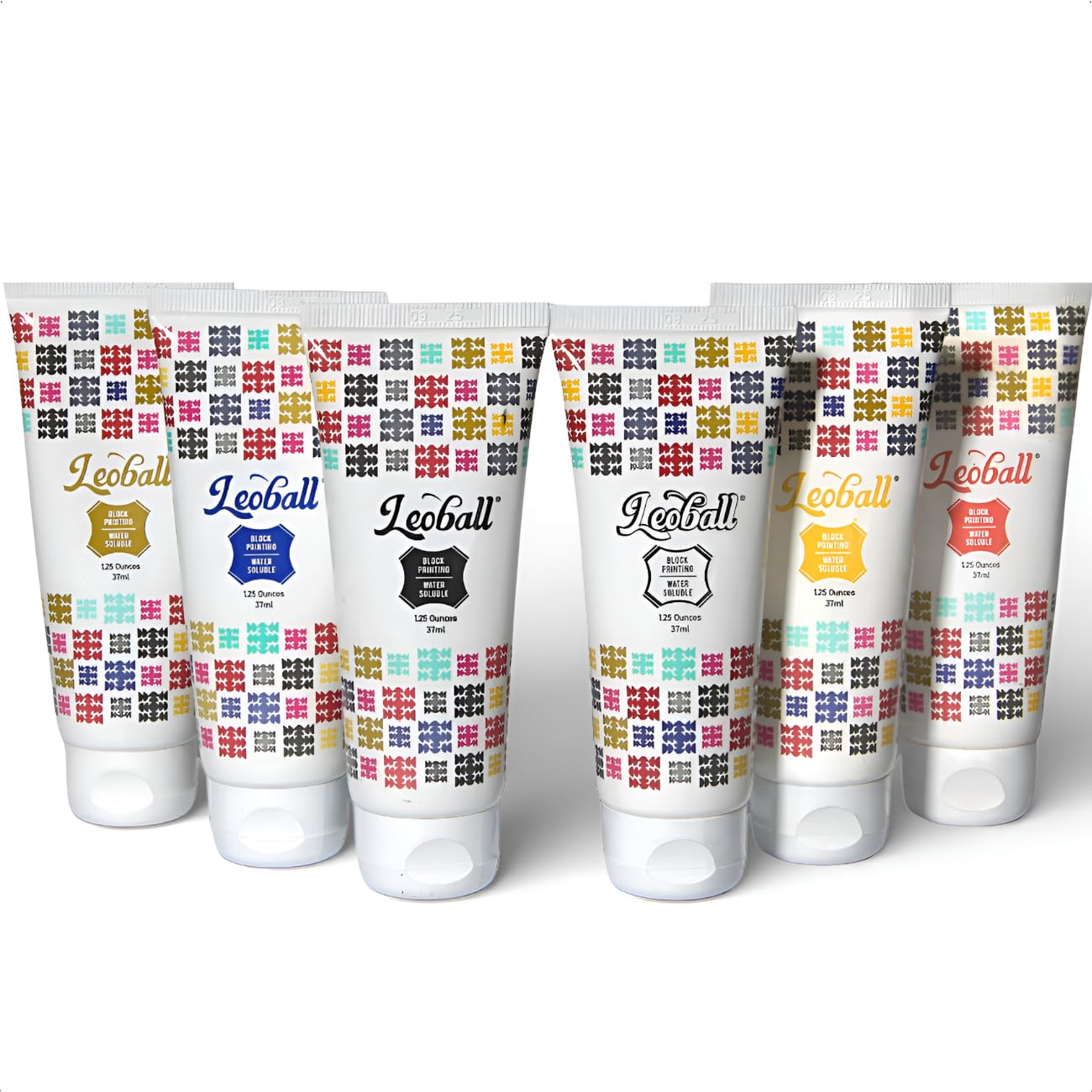 Leoball® Water-Soluble Block Printing Ink Starter Set, 6 Bold Colors with Satin Finish, 1.25-Ounce Tubes
