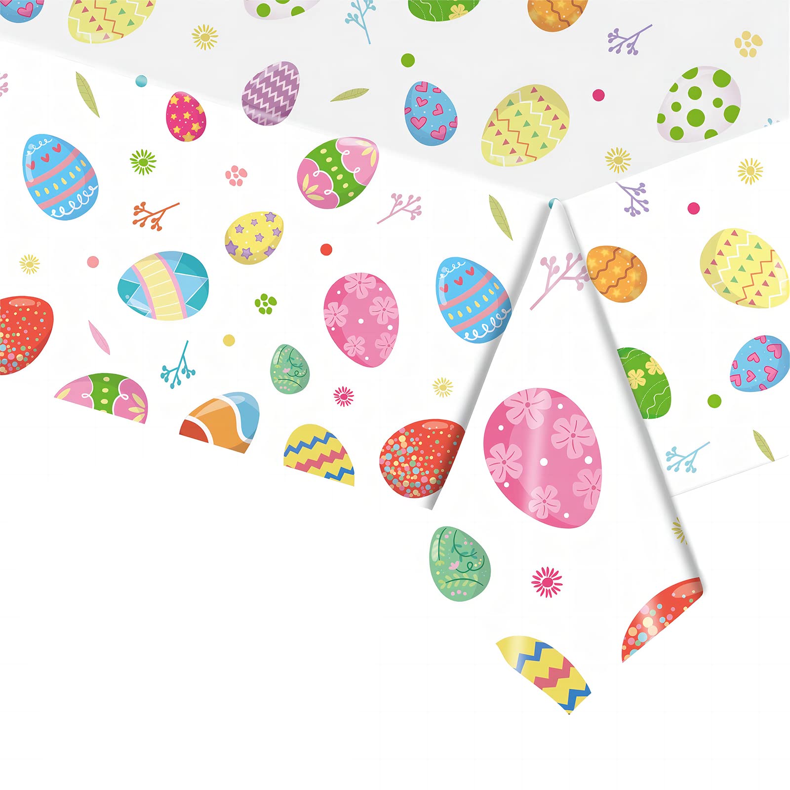 POPOYU 137 * 274cm Easter Party Tablecloth,Colorful Eggs Easter Party Tableware Decor Plastic Table Cover for Easter Kids Adult Party Supplies Table Decoration