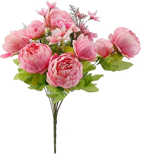Ramo de peonía de seda de 8 cabezas flores artificiales rosas falsas decoración para el hogar y fiestas rosa