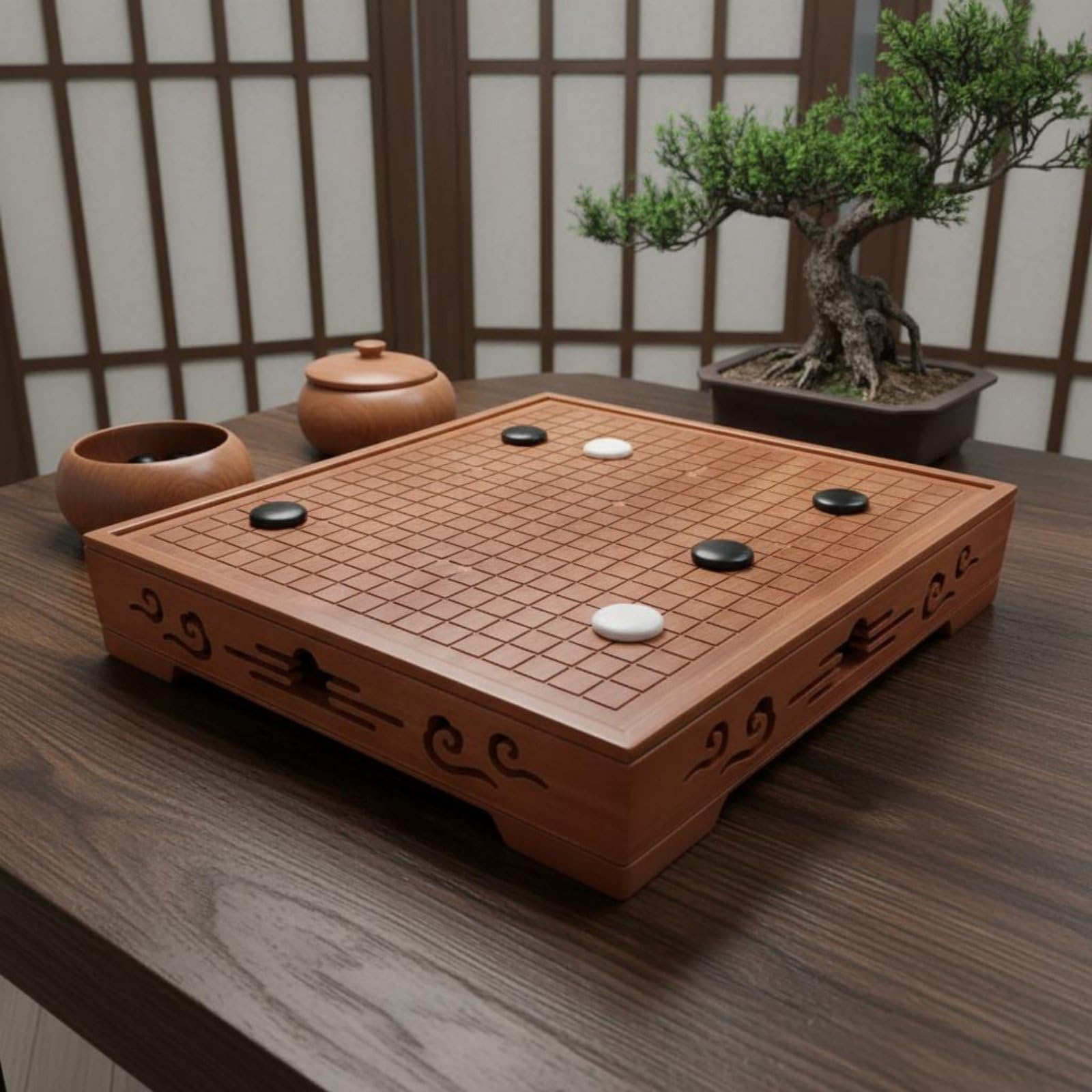 Baoblaze Échiquier Composite Échecs Plateau Jeu Go Ensemble Boîte Pièces Bois Massif Format Réversible Deux en Un avec Rangement Interne Manipulation Fluide, Style to 2