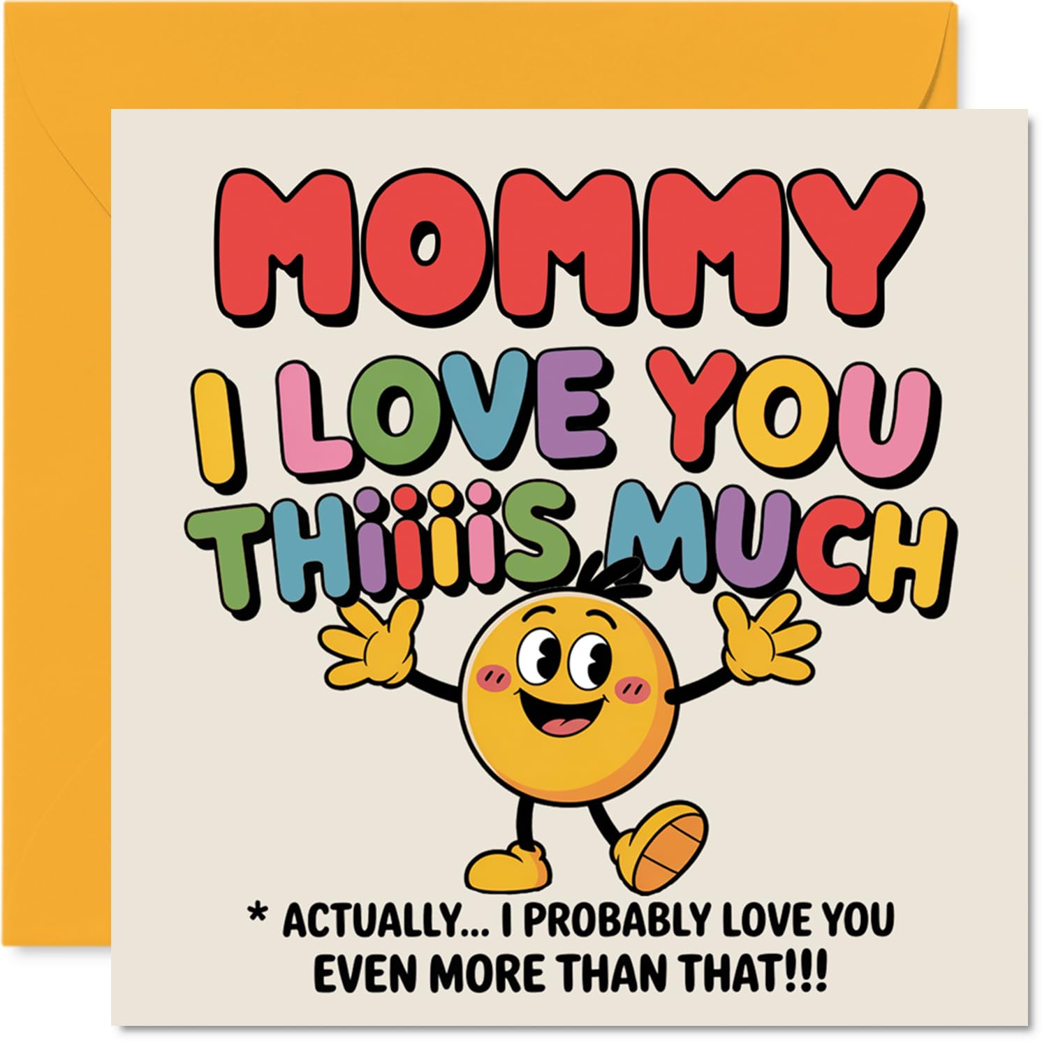Mommy Birthday Card - I Love You Thiiiis Much - Happy Birthday Card for Mommy from Son Daughter, 145mm Cute Colourful Cartoon Character Bday Greeting Cards