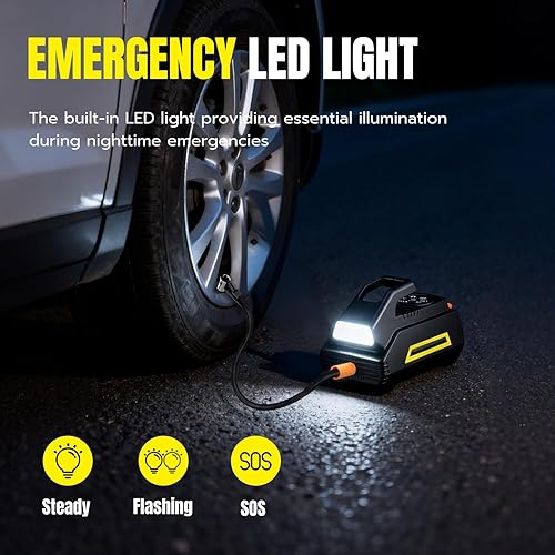 Miniatura 5 de Mcbazel Inflador de neumáticos, compresor de aire portátil, bomba de aire inalámbrica de 150 PSI con indicador digital y luz LED de emergencia,