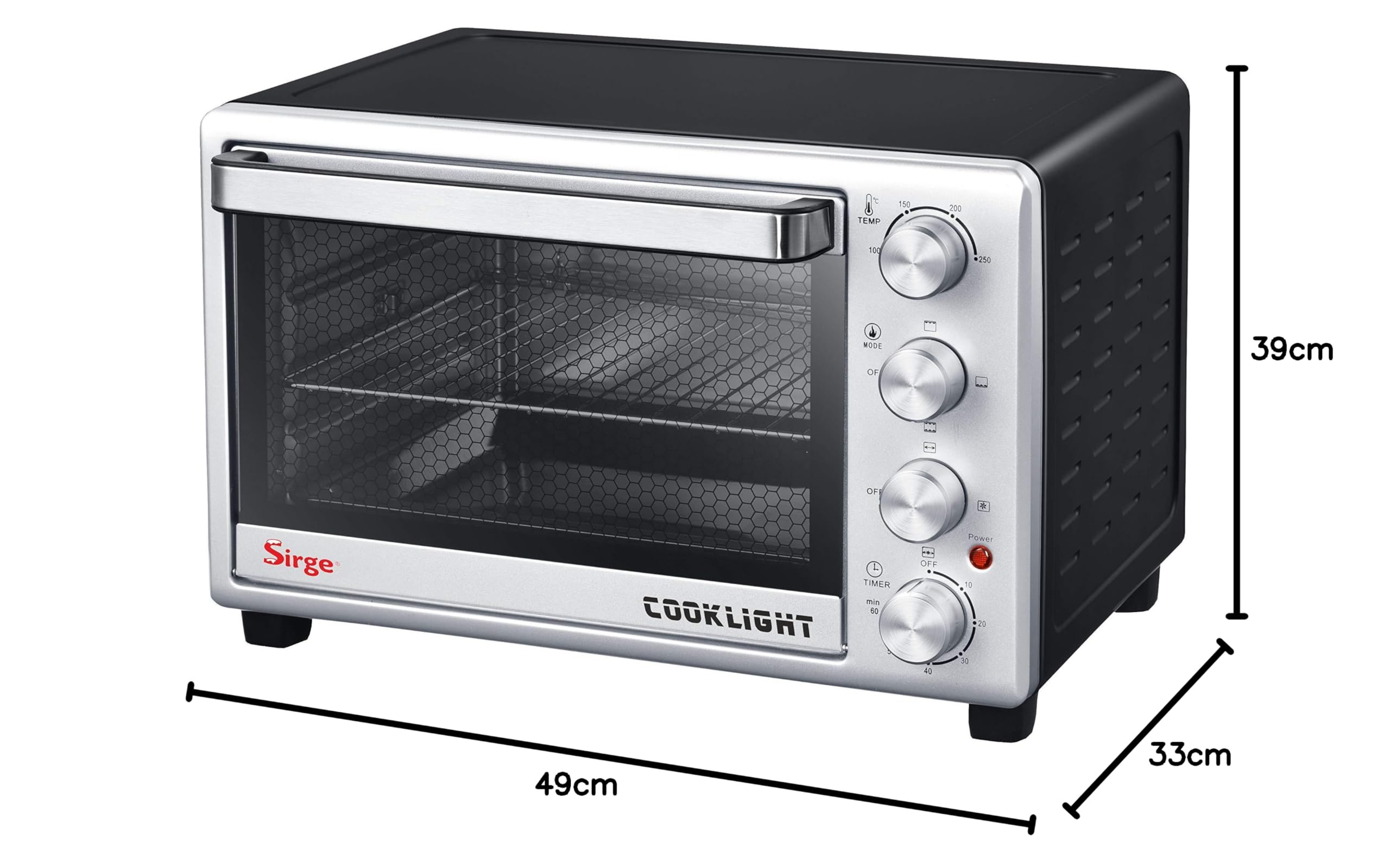 Sirge FORNO28CL Fornetto Elettrico con Luce, Spiedo, Girarrosto Cesto Rotante - Ventilato 28 L - 1600 W