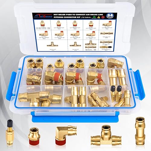Miniatura 8 de Taiidaues DOT - Juego de 34 piezas de manguera de ajuste de aire de latón 14 38 12 de empuje para conectar accesorios surtidos para camiones