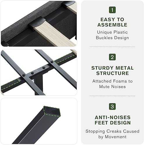 Miniatura 7 de IMUsee Base de cama Queen con almacenamiento 3 cajones grandes en ruedas plataforma tapizada de tela no necesita somier soporte de listones de