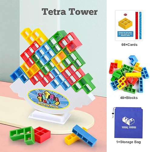 Miniatura 9 de Tetra - Juguetes de torre apilable de equilibrio, 32 juegos de mesa para niños y adultos, juego de equilibrio para 2 jugadores, bloques de