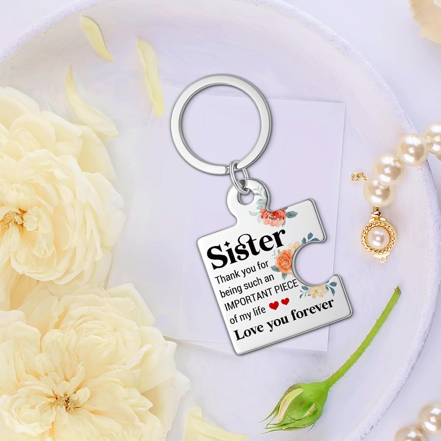 Sister Gifts from Sister, Birthday Christmas Valentine's Day Wedding Gift Idea for Bestie Sisters Women Girls Puzzle Piece Metal Keychains - Image 3