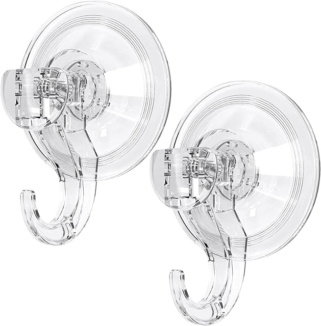 GlobaLink Suction Hooks, Clear Reusable Heavy Duty 3KG Vacuum Suction Cup Hooks, Plastic Smooth Wall Hangers Vacuum Seamless Sucker Hook for Bathroom Kitchen Window Bags Coats Caps Towel, 2 Pack