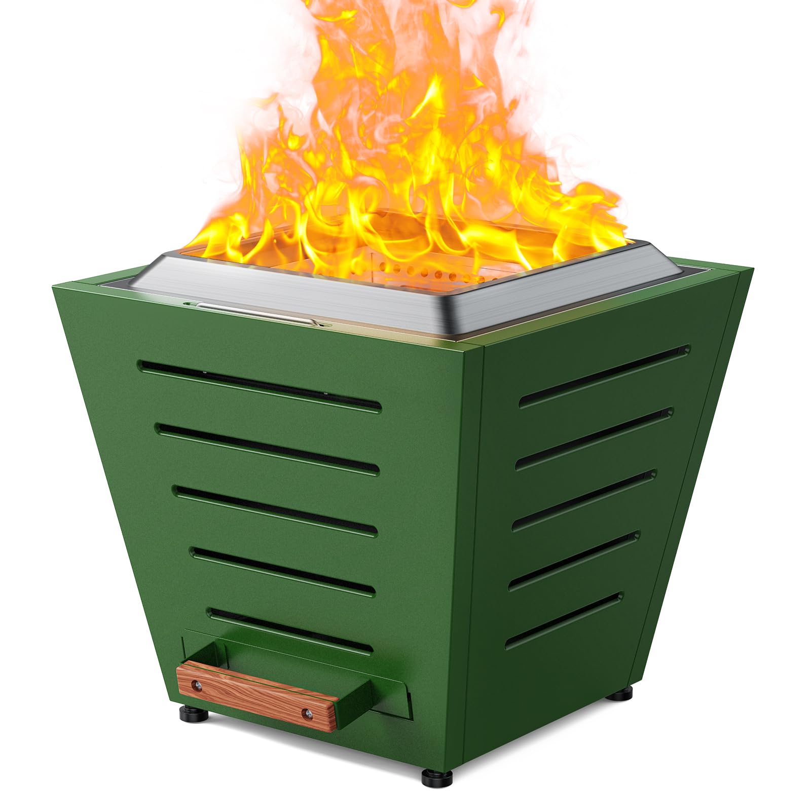 Braciere senza fumo da 50,8 cm, in acciaio inox, a legna, portatile, per esterni, patio, senza fumo, con posacenere estraibile e manici