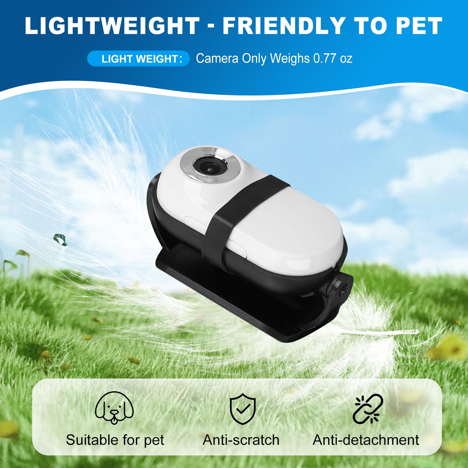 Collar de cámara para gatos 1080P, mini cámara deportiva inalámbrica con grabación de video, cámara de acción pequeña para suministros de mascotas, cámara corporal para interiores y
