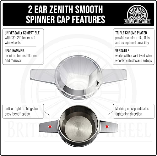 Miniatura 2 de British Wire Wheel Zenith Style 2 tapas giratorias (juego de 4)  Triple cromado 2 barala recta golpear tapas giratorias  Diseñado para Lowriders,