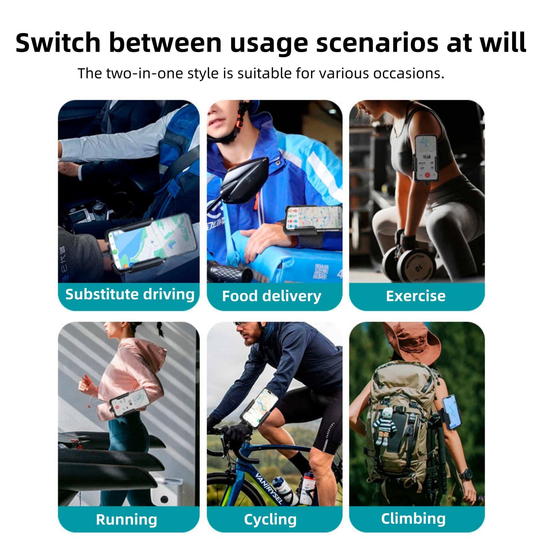 Opaska do biegania 2 w 1, uchwyt na nadgarstek i ramię, uchwyt na telefon obrotowy o 360°, do biegania, jazdy na rowerze, pasuje do smartfonów iPhone Samsung o przekątnej 4,0-7,0 cala