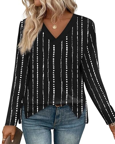 WIHOLL Long Sleeve Shirts for Women V Neck Casual Tops