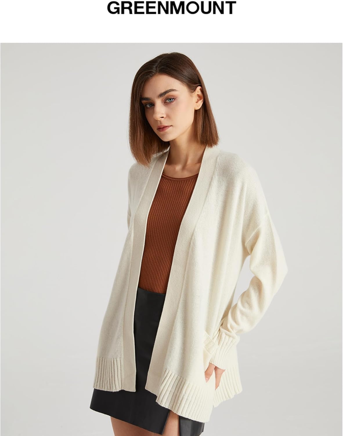 GreenMount Women's 100% Pure Cashmere Cardigan Sweater Soft and Warm Long Sleeve Oversize Loose Cardigan with Pocket - Image 2