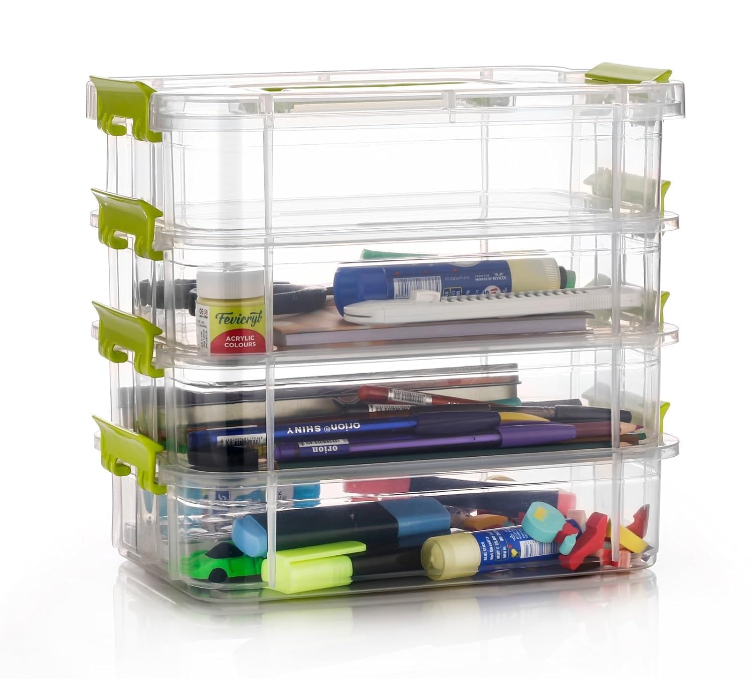 4-Tier Transparent Plastic Storage Box Organizer | Multi-Purpose Stackable Storage Cabinet with Clear Drawers | Durable Household Storage Solution (green)-image-9