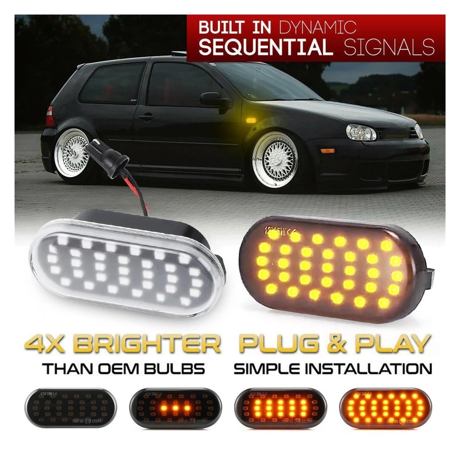 Coche Luz Intermitentes para VW Polo para Golf 3 4 para Passat B5 Sharan Lupo para Bora Amarok UP Fox para Beetle para Bora 2 Piezas Señal Giro Marcador Lateral Flujo Dinámico Laterales Espejo Luz
