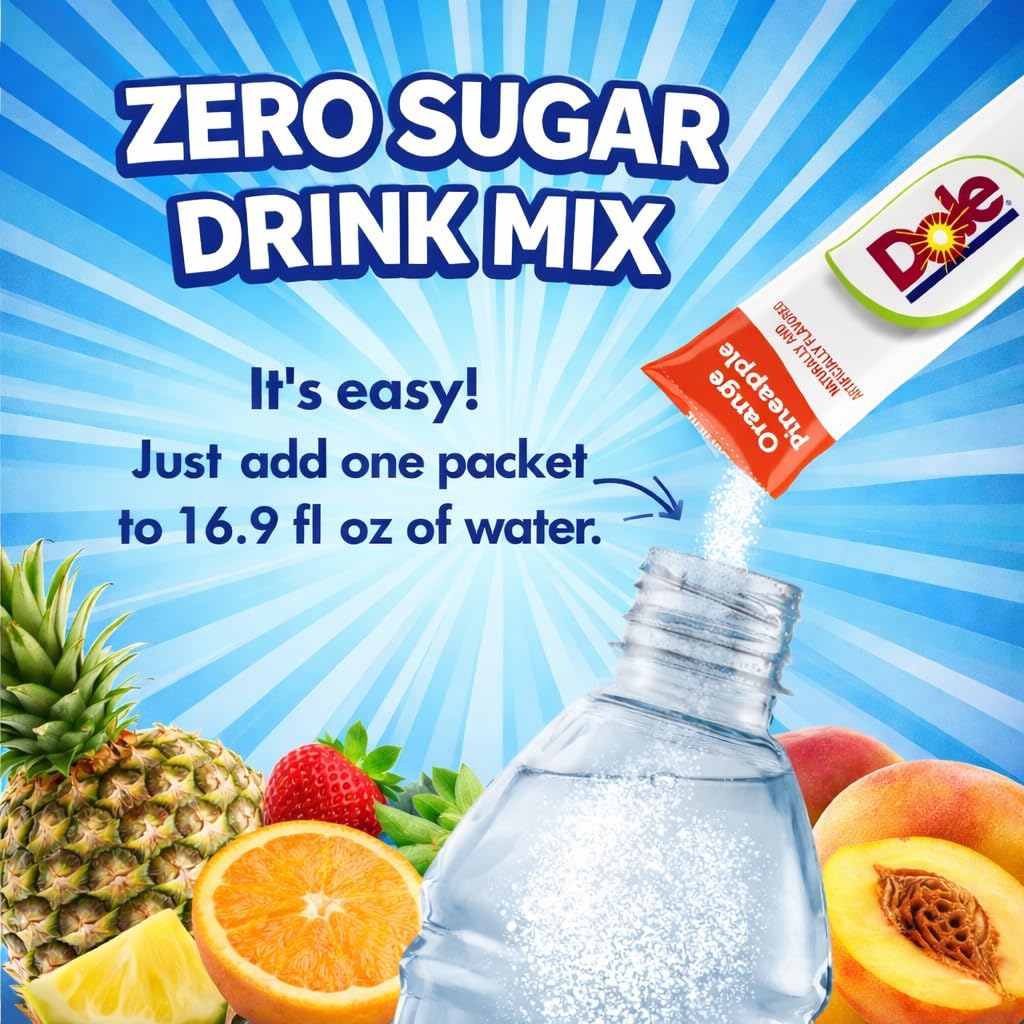 Dole Sugar-Free Powder Drink Mix Tropical Variety Pack, 60 On-the-Go Packets (Orange Pineapple, Peach Mango & Strawberry Pineapple) with Galley Grove Sugar-Free Breath Mints