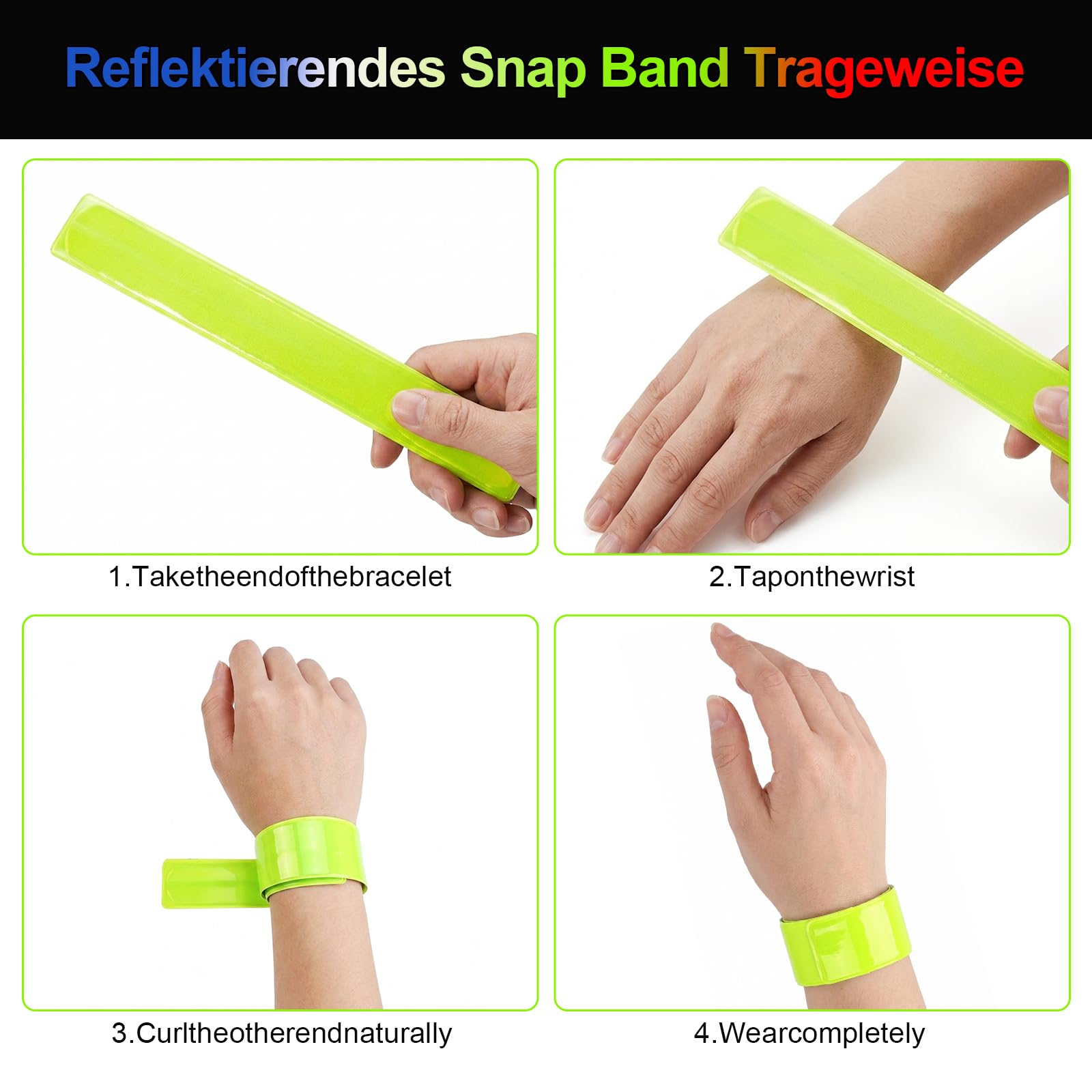 BOOHO Bohoray 24 Bracciali Riflettenti, Bracciali Sportivi Riflettenti Ad Alta visibilità, Braccialetti Slap Bracciale, Fasce Riflessione di Sicurezza, 4 Colori per Ciclismo, Jogging E Escursionismo